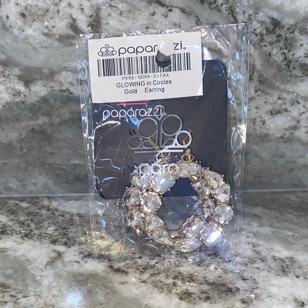 Paparazzi Gold Hoop Earrings with Clear Accents